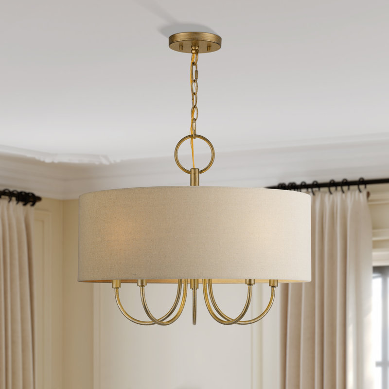 Ashani 5 Light Antique Gold Leaf Pendant Chandelier