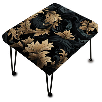 Black And Gold Damask Flower Blossoms III - Damask Rectangle Ottoman