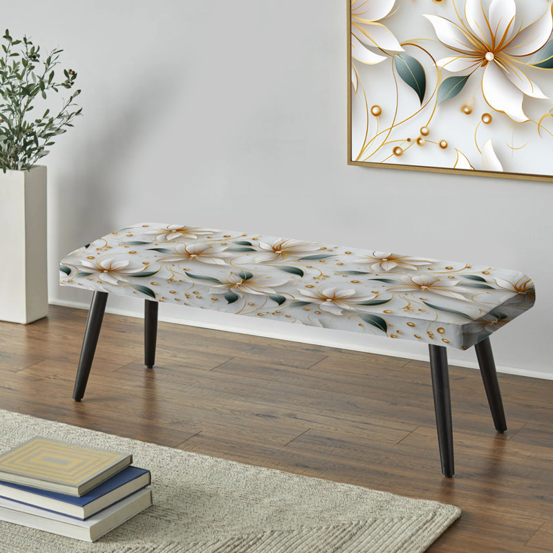 Glamour or et marbre blanc perle opulence - banc rembourré floral noir