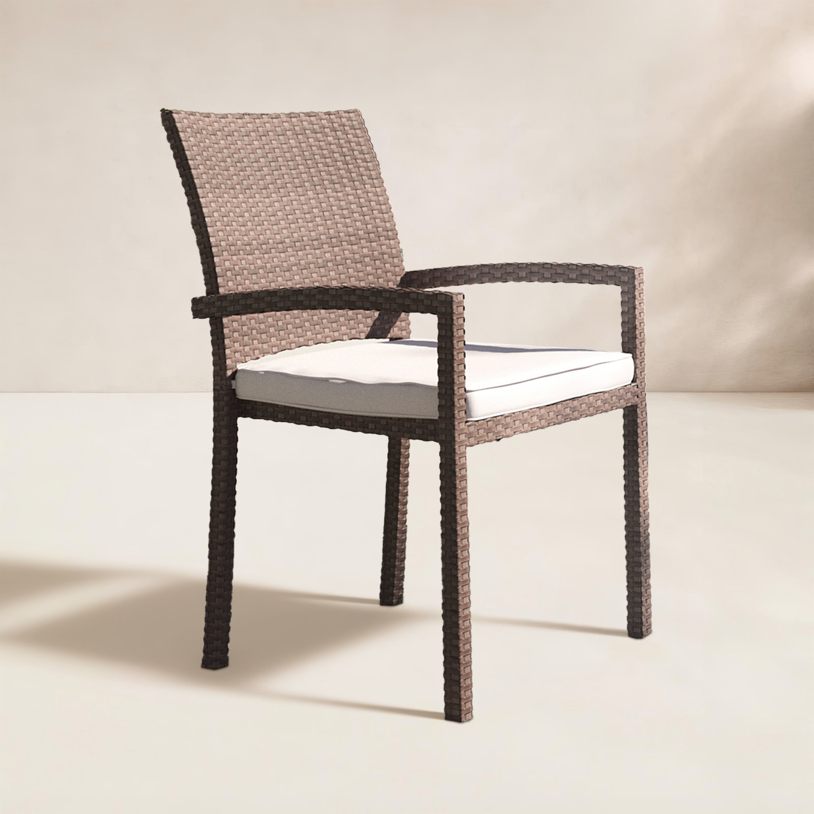 Alyisa Wicker Premium All-Weather Wicker Outdoor Stacking Dining Armchair with Cushion, Brown