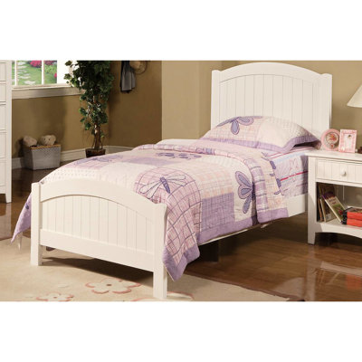 Bedroom Twin Size White Bed - Plywood With Contemporary Vertical Lines Headpiece In