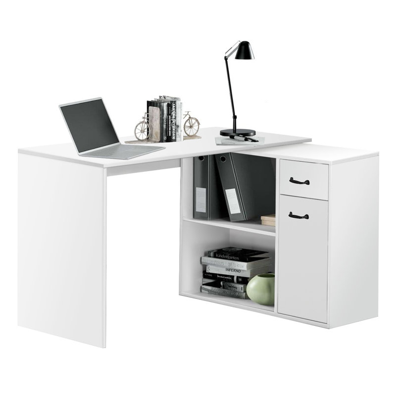 Selena L-Shaped Computer Desk With 4 Storage, White