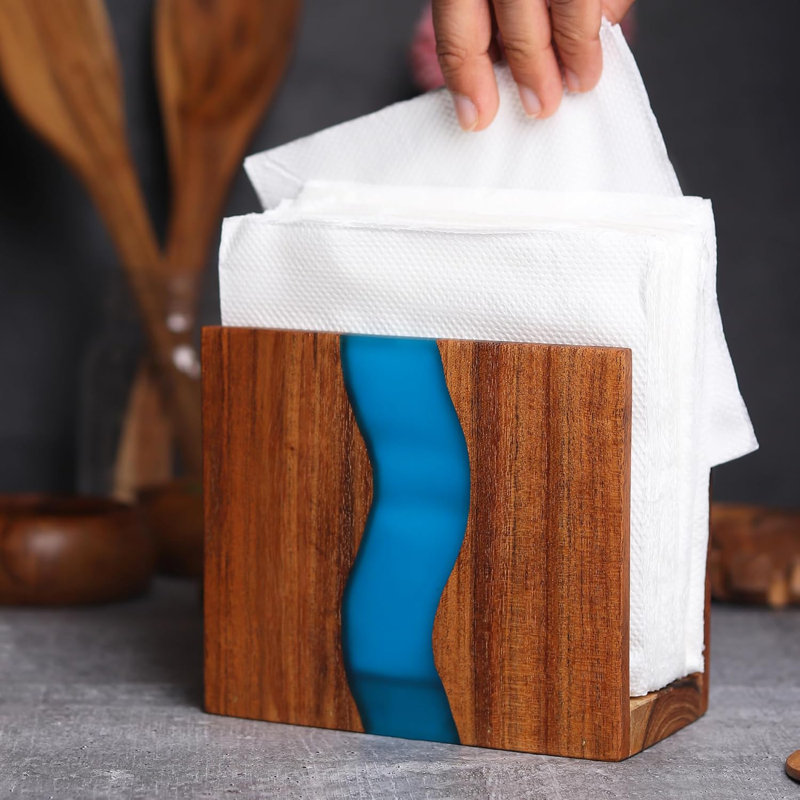 Porte-serviette pour table en bois d'acacia et résine époxy transparente