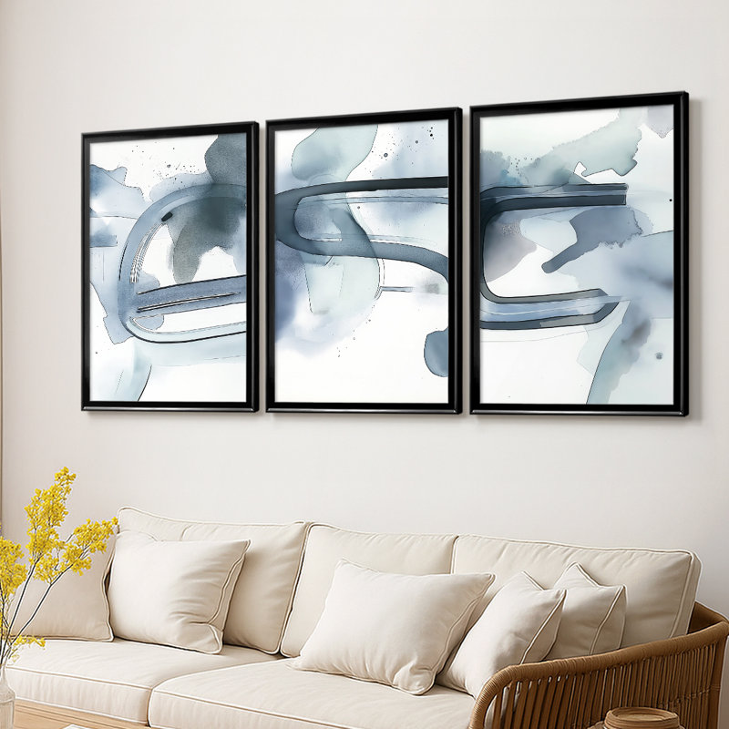 ABSTRACT Series DCCxxxviii - Toile tendue avec châssis sur mesure - 3 pièces, H 27 po x l 39 po, Noir
