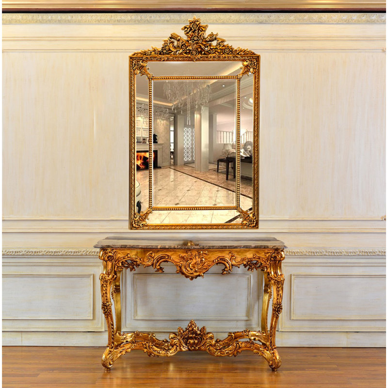 Rosia Solid Wood Flat Mirror, Antique Gold
