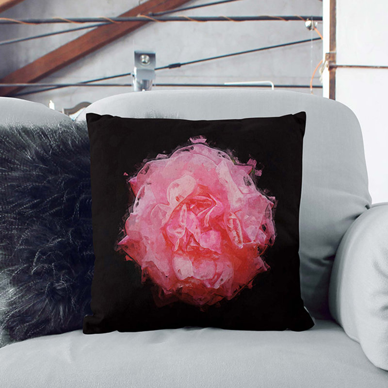 Lone Pink Carnation Cushion with Filling, 40cm H x 40cm W x 15cm D, White