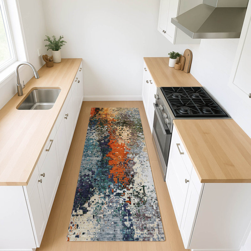 Machine Washable Indoor/Outdoor Boruta ACN2242 Abstract Rug, Runner 2'3" x 7'6"
