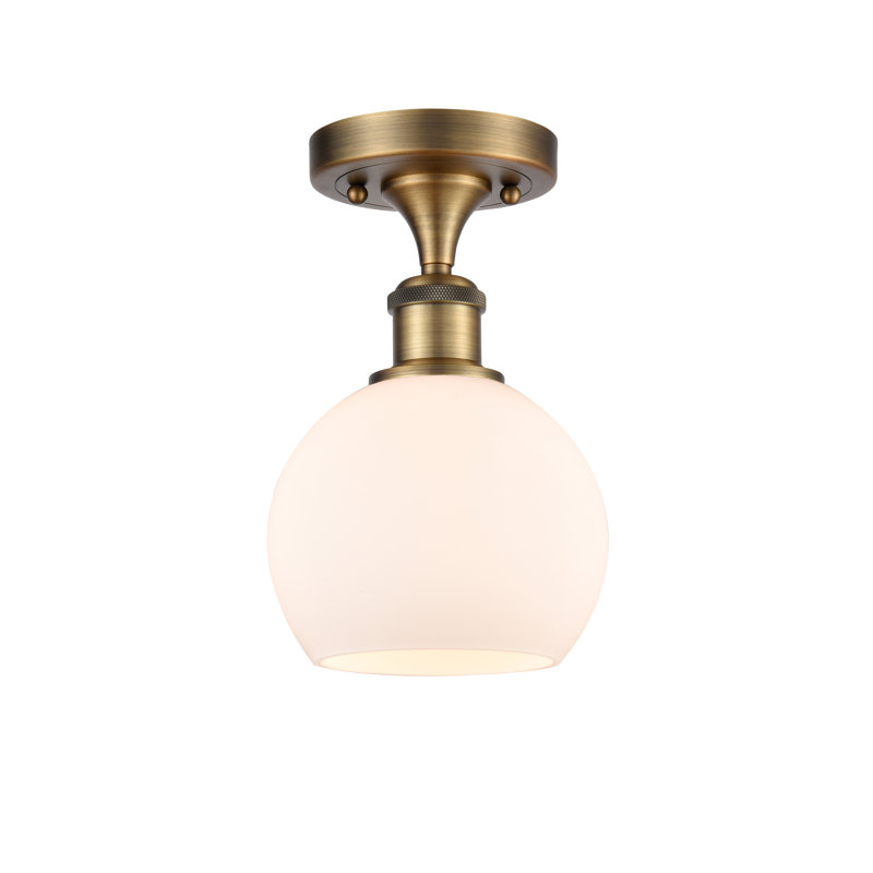 Plafonnier semi-encastré 1 lumière Cindi, Blanc mat, H 9,88 po x l 6 po x P 6 po, Laiton brossé