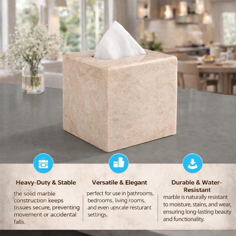 Natural Beige Marble Square Tissue Box Cover