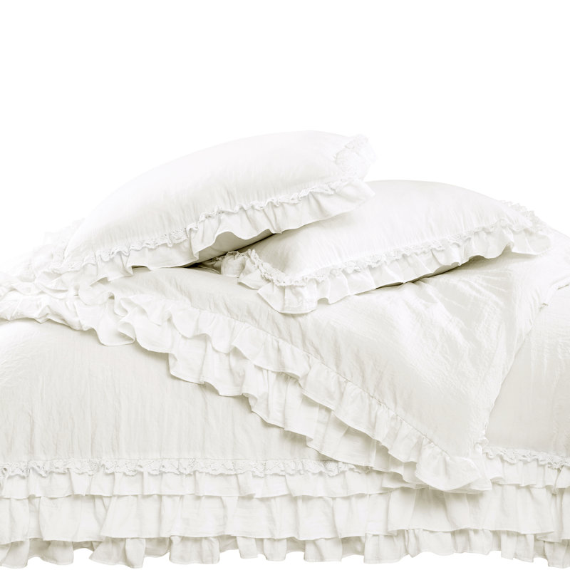 Ensemble d'édredon en microfibre Ella Shabby Elegance, Édredon double / grand + 2 taies décoratives sta, Blanc