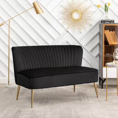Delmon Velvet Loveseat with Gold Chrome Legs