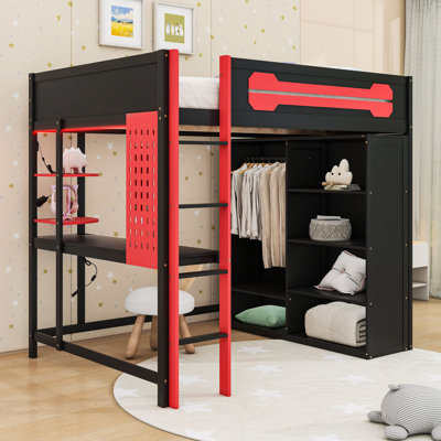 Full-Size Gaming Loft Bed with Desk, USB Ports, and RGB LED Lighting