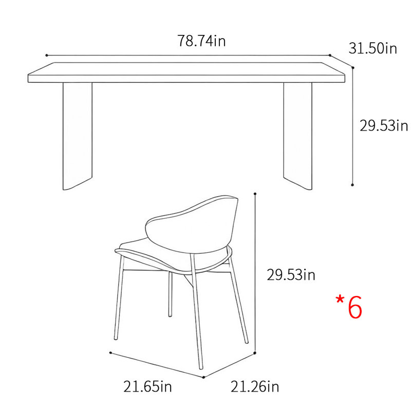 Italian style household simple dining table sets, 29.53" H x 78.74" L x 31.5" W