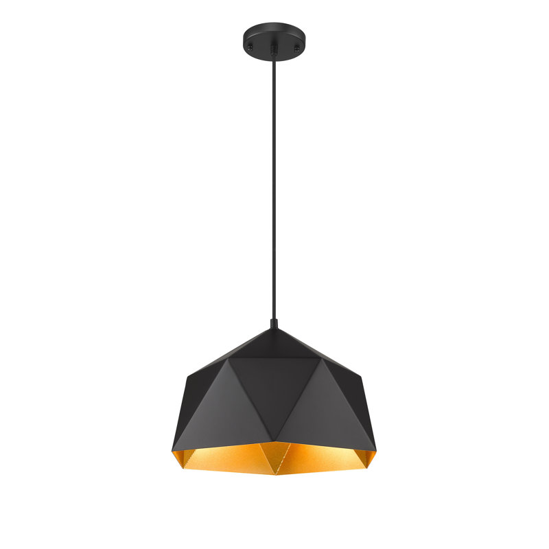 Luminaire suspendu géométrique 1 lumière Avila, H 69 po x l 14,9 po x P 14,9 po, Noir et or
