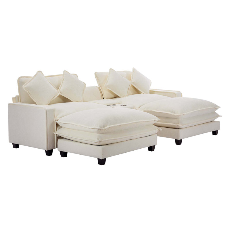 Cythina Upholstered Sectional, Beige Chenille/Polyester Blend