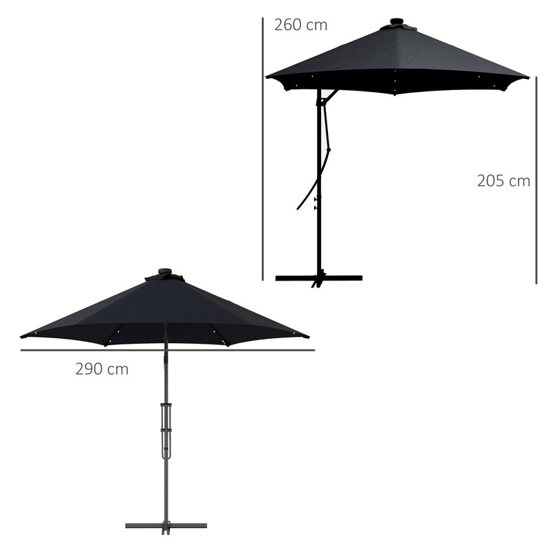 130cm Lighted Market Parasol, Black