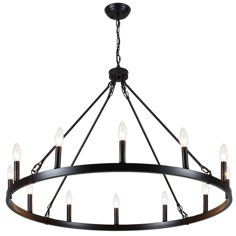 Lustre en forme de bougie à 12 lumières de style bougie à 12 lumières Dineen, Noir mat