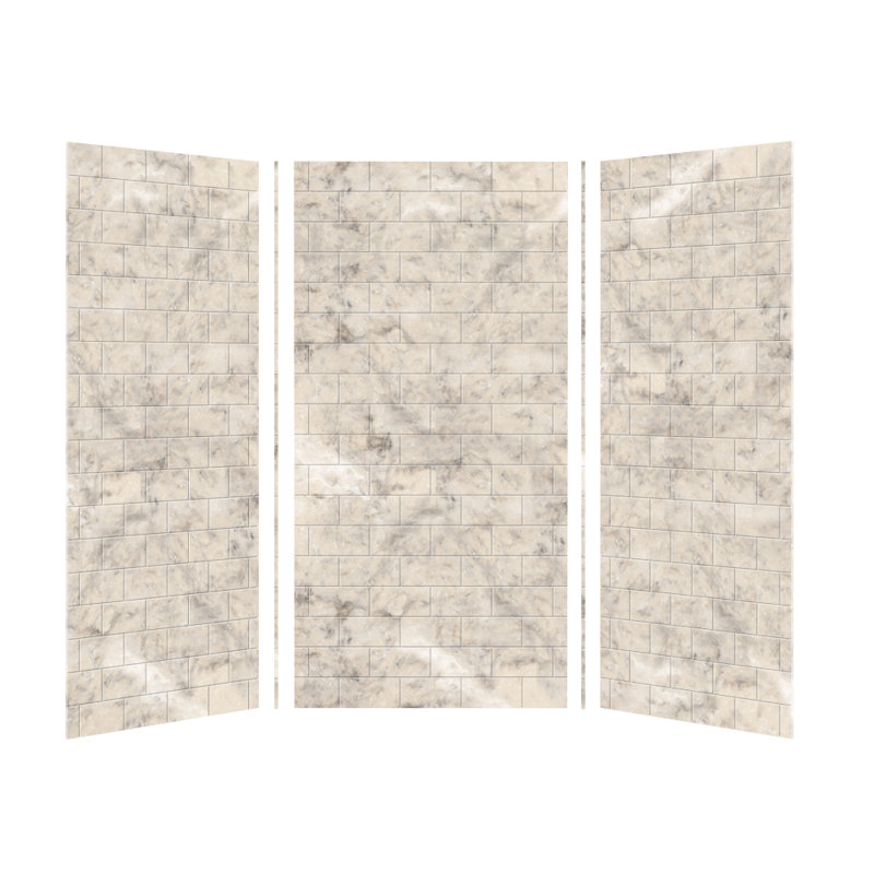 Mur de douche à trois panneaux 96 po x 48 po x 36 po Saramar, Sable crème, H 72 po x l 36 po x P 36 po