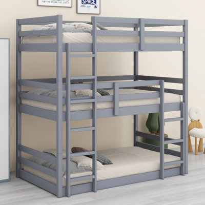 Detachable 3-Tier Bunk Bed Featuring Dual Staircases And Safety Guardrails