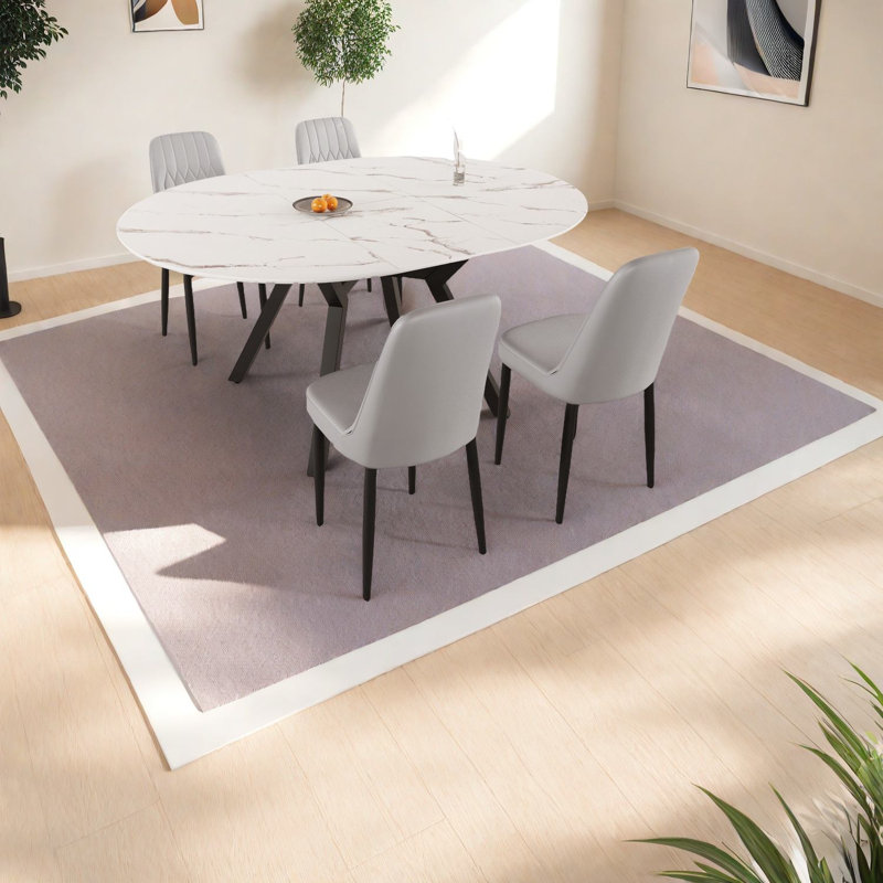 Ensemble de table de salle à manger extensible moderne avec panneau de fibres à densité moyenne gris, design élégant pour la cuisine