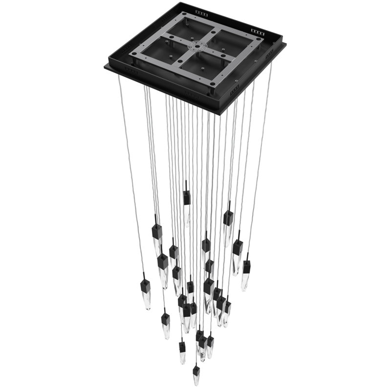 Aspen Collection 25 Light Bubbled Crystal Multi Port Pendant, Matte Black