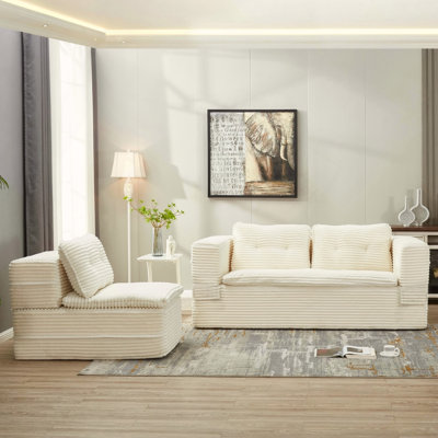 Canapé-lit modulaire multifonctionnel avec méridienne indépendante et couverture fonctionnelle, canapé en velours côtelé moelleux, canapé-lit convertible, très grand lit de 80 po, canapé à assise profonde, beige