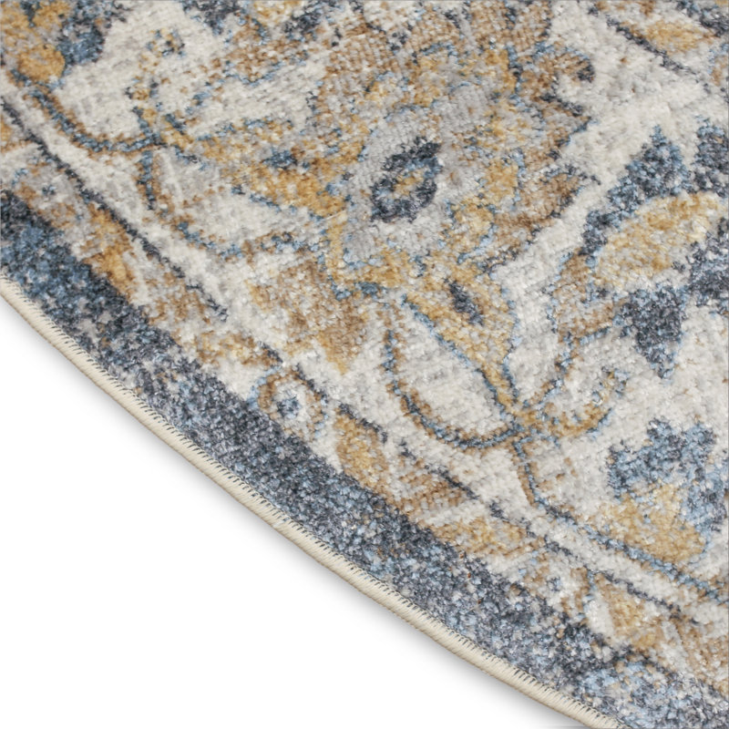 Tileah 4' x Round Grey Blue Vintage Indoor Rug, Round 4'
