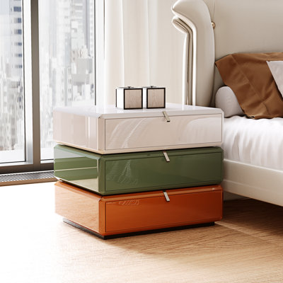 3-Drawer Manufactured Wood Faux Leather Nightstand with Rotating Storage