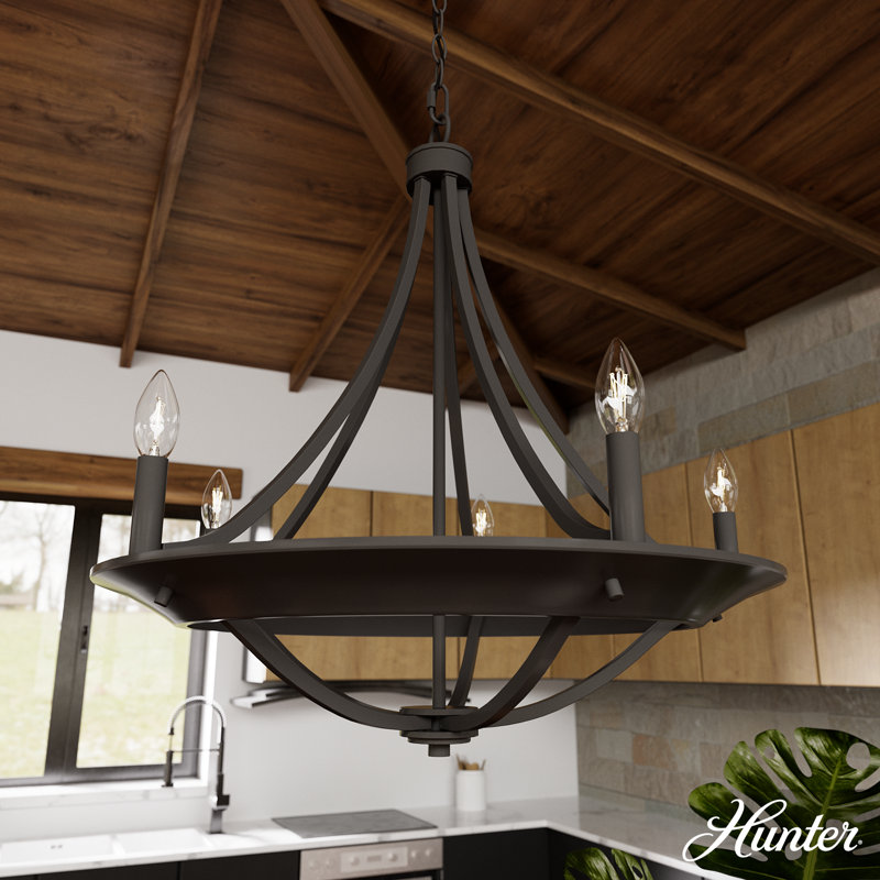 Lustre en roue de chariot à 5 lumières de style bougie Perch Point, Bronze noble, H 26 po x l 24 po x P 24 po