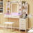 43" Makeup Vanity Desk with Stool and Power Outlet, Glass Top & RGB Light