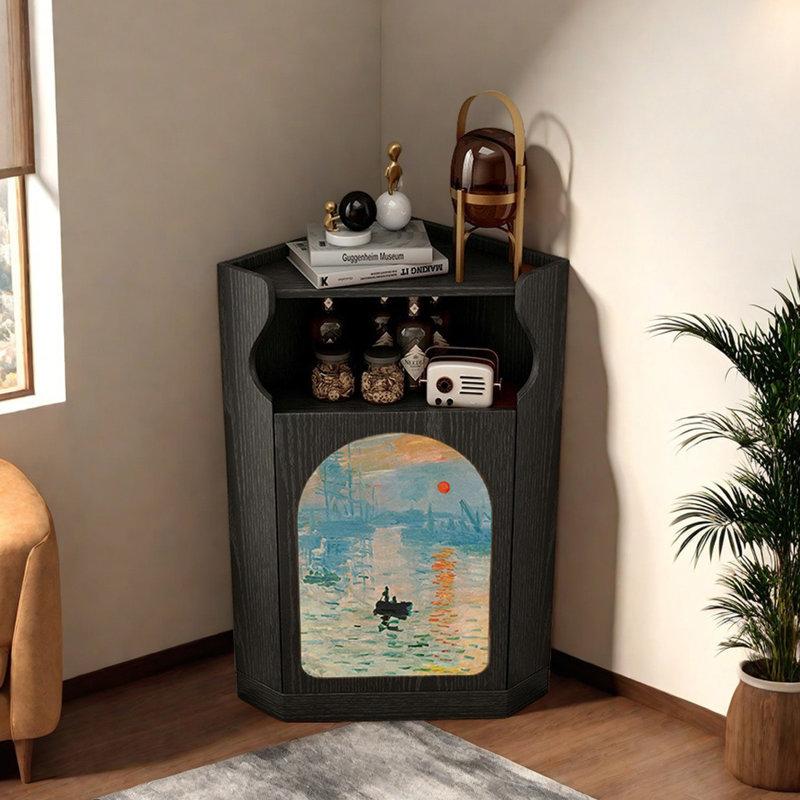 Art oil painting pattern modern corner cabinet, Black