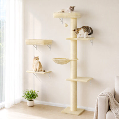 Étagères murales pour chats, ensemble de mobilier mural 3 en 1 avec griffoir, lits, plateformes, hamac et structure de jeu gain de place pour chatons d'intérieur, beige