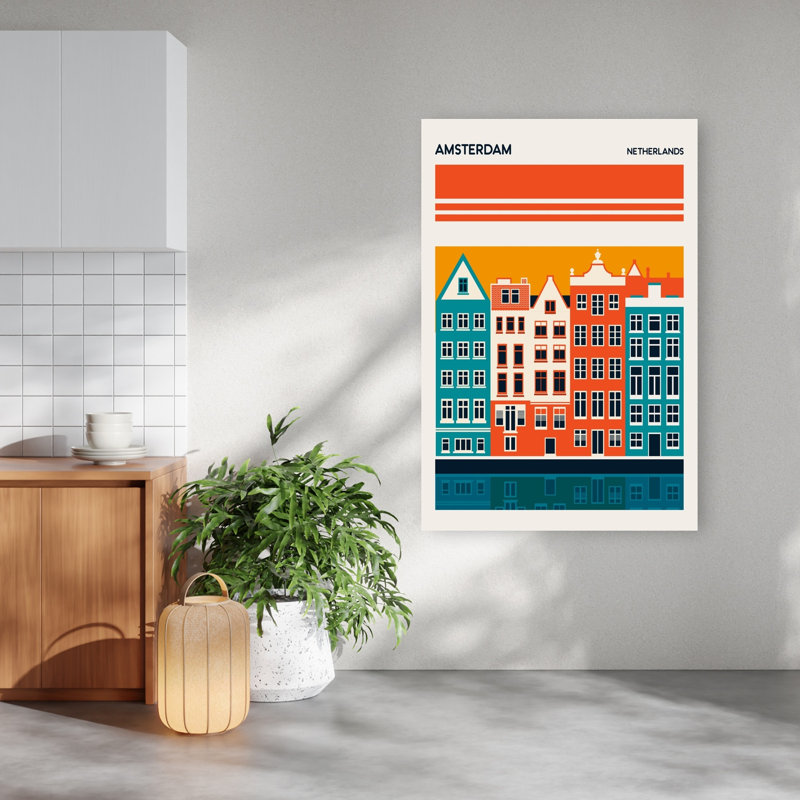 «Amsterdam Canal House», impression abstraite rétro de l'architecture murale de la ville, 60" H x 40" W