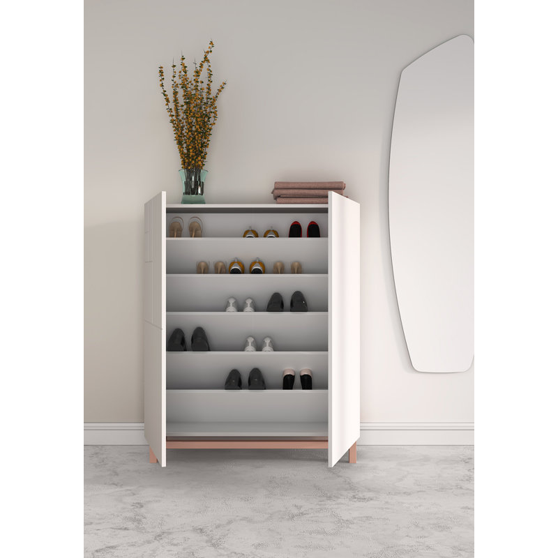 18 Pair Shoe Storage Cabinet, White/Pink