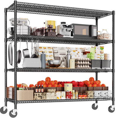 4-Tier Adjustable Heavy Duty Steel Wire Rack with Wheels 59.6"x24"x76.2"