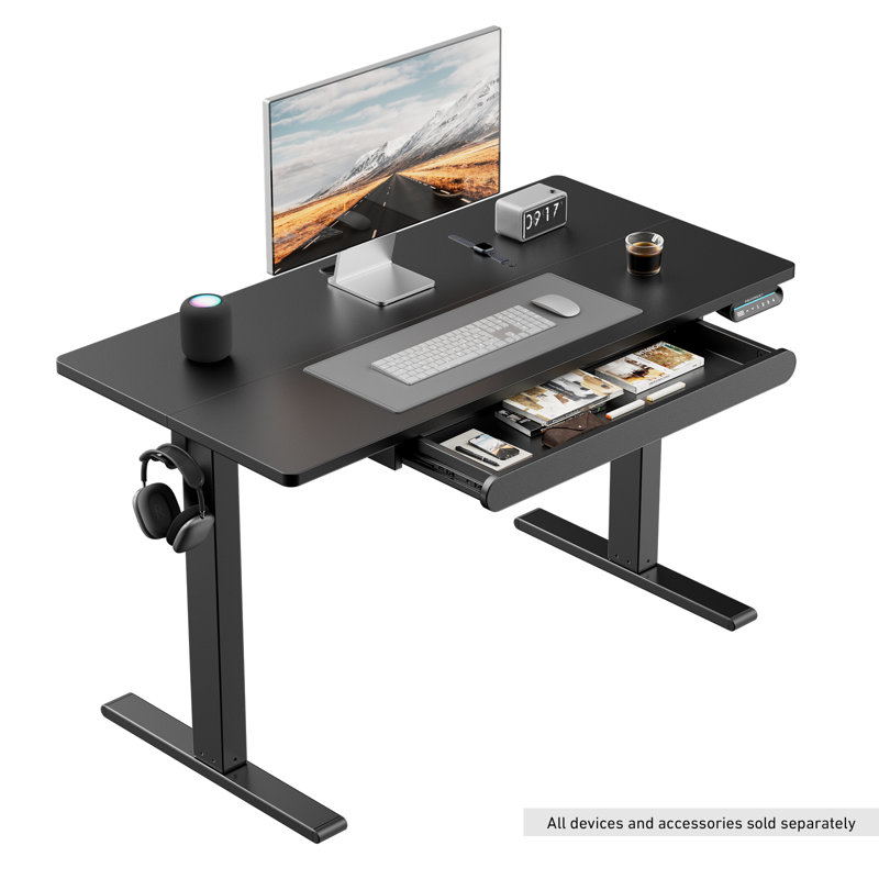 Bureau électrique à hauteur réglable avec tiroirs, réglable en hauteur, convenant aux espaces de la maison ou du bureau. Noir 120 cm x 60 cm (48 x 24 po)
