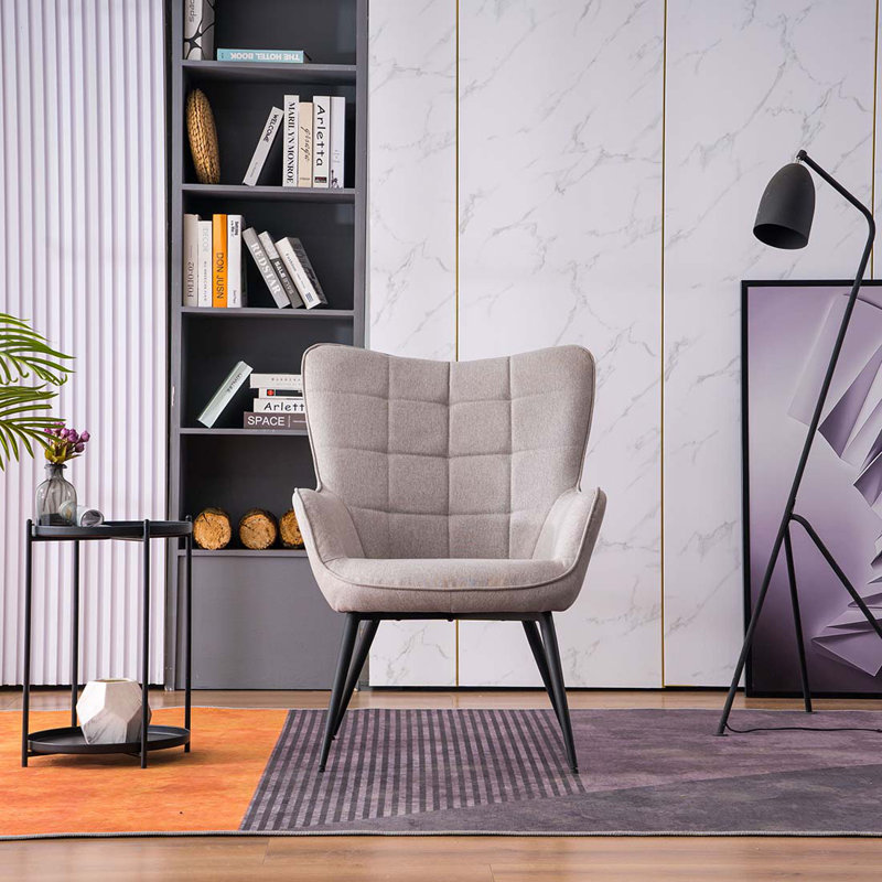 Pippin Upholstered Accent Chair with Footstool, Light Grey