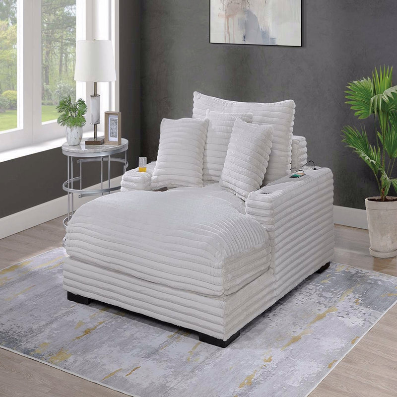 Chaise longue d'appoint moderne avec porte-gobelets en bois de velours côtelé de couleur taupe, Taupe