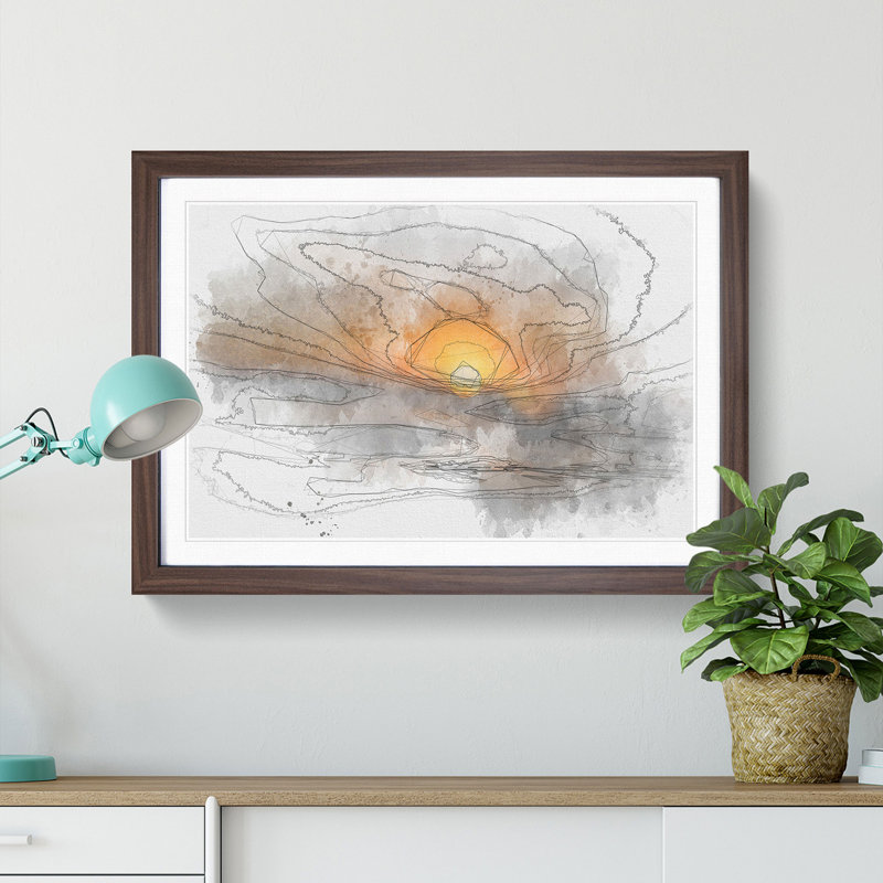 Sunset in Honolulu Hawaii - Picture Frame Painting Print, 33cm H x 45cm W x 2cm D, Walnut Framed