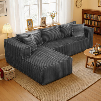 105" Cloud Sectional Sofa with Right Chaise, Modular Deep Seat Couch, No Assembly Required, Gray
