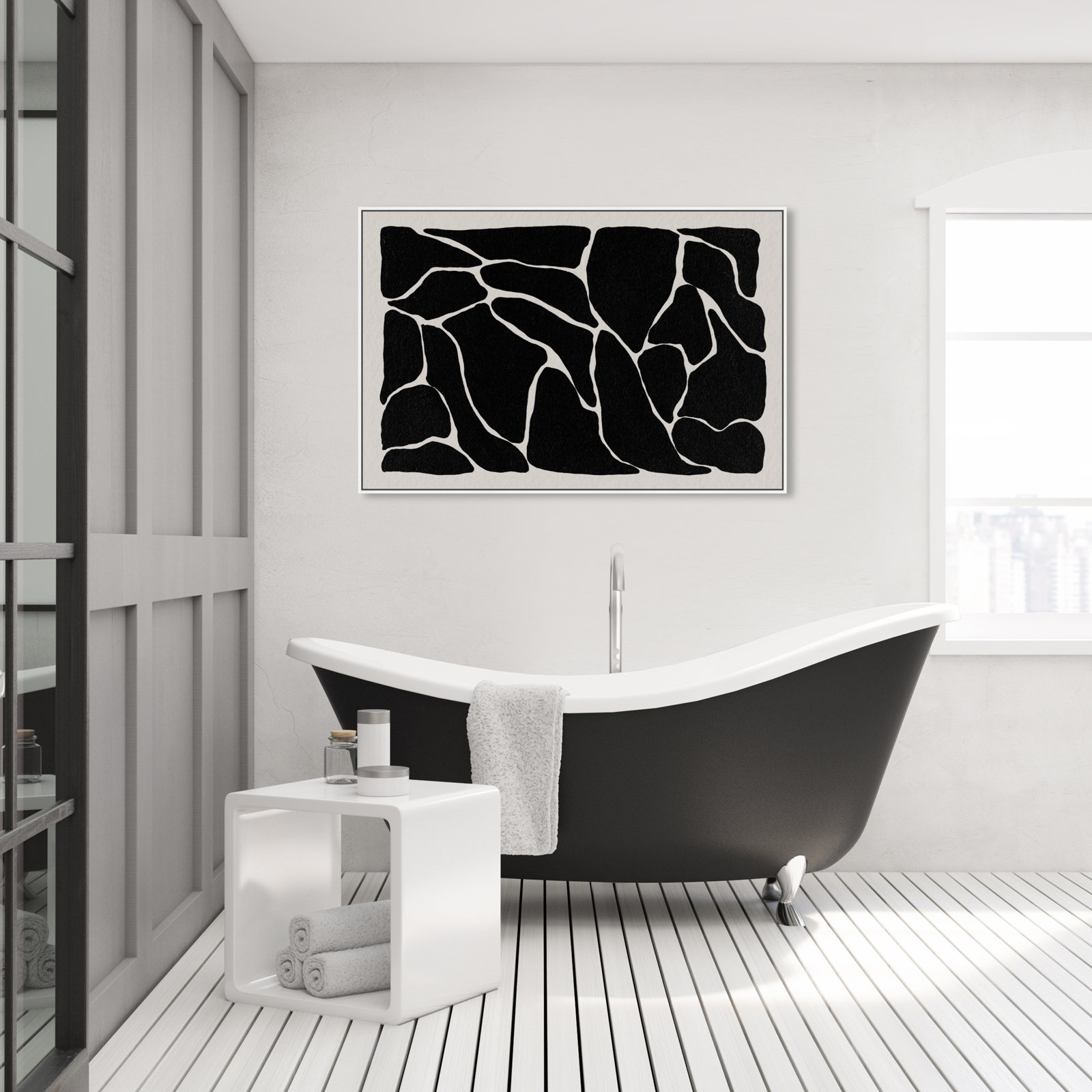 Abstract Black And White Giraffe Pattern, White, 31" H x 46" W