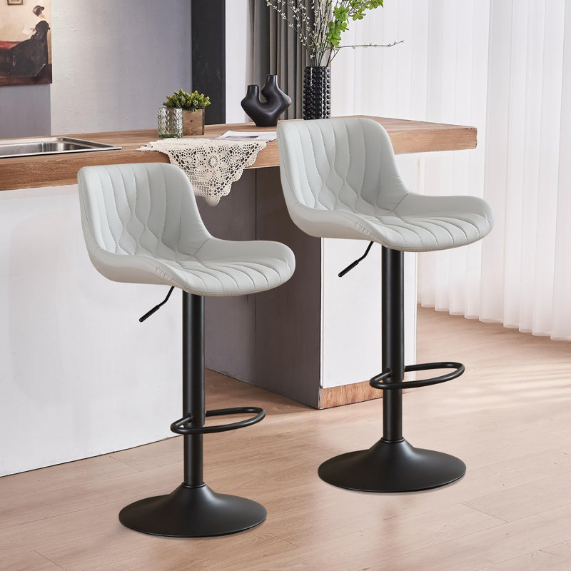 Swivel Adjustable Height Counter Stool With Footrest, Gray