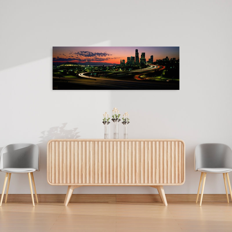 Coucher de soleil Puget Sound & Seattle, H 48 po x l 16 po