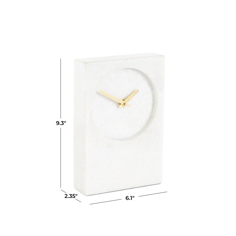 Analog Marble Quartz Tabletop Clock in White, 9.3" H x 6.1" W x 2.35" D