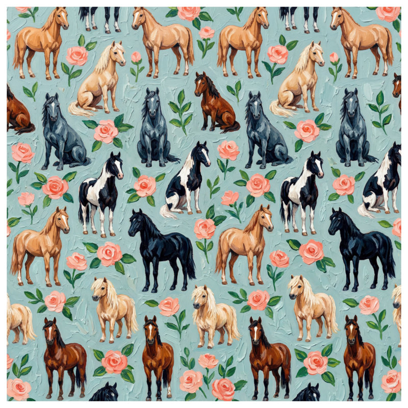 Tapisserie murale Chevaux avec roses roses - Décoration murale Chevaux, H 50 po x l 60 po avec 4 œillets