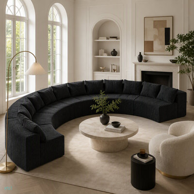 Canapé modulaire incurvé en mousse avec 12 coussins Corduroy