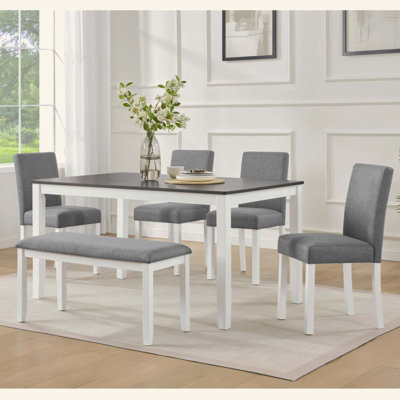 6-Piece Dining Table Set with Bench and Chairs, Dining Table Set for 6 with Bench, Wooden Dining Table Set for Kitchen, Dining Room