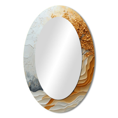 Wjhite And Gold Minimalist Basswood I - Traditional Oval Wall Mirror