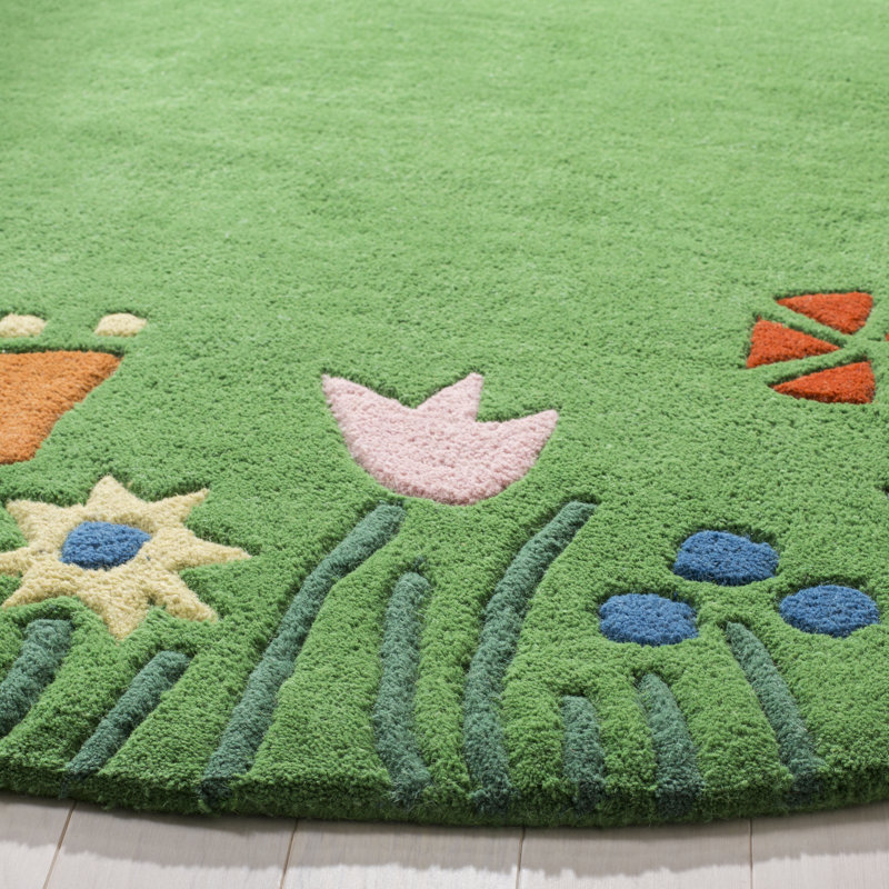 Tapis vert en laine touffeté à la main Claro, Rond 6 pi