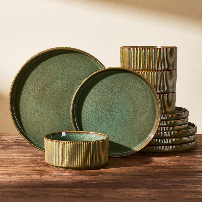 Stoneware Dinnerware Set 12 Piece - Service for 4, Moss